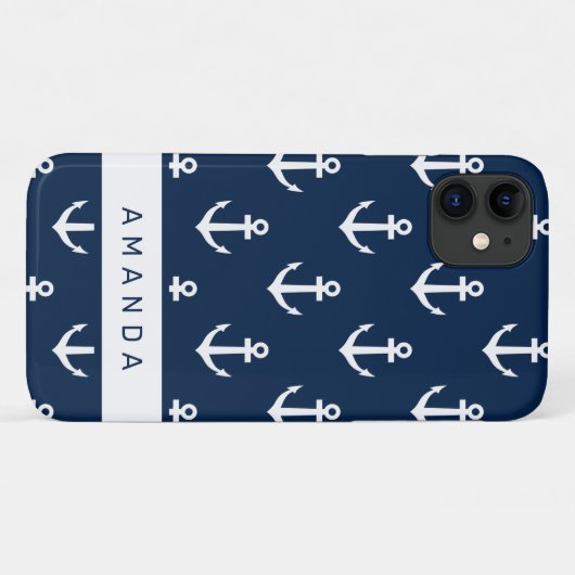 Blaues Ankermuster der Nautik personalisiert Case-Mate iPhone Hülle (Rückseite (Horizontal))