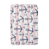 Blaues Ankermuster mit rosa Streifen Badematte (Vorderseite Vertikal)