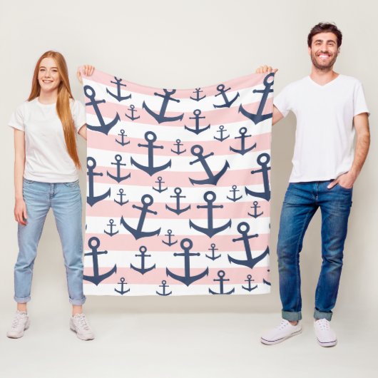 Blaues Ankermuster mit rosa Streifen Fleecedecke (Beispiel)