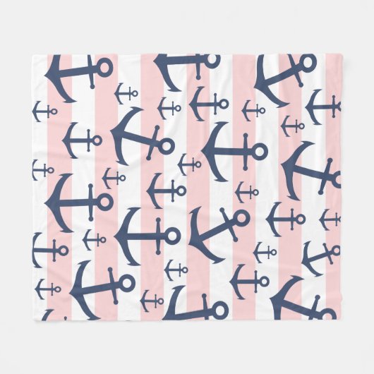 Blaues Ankermuster mit rosa Streifen Fleecedecke (Vorderseite (Horizontal))
