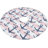 Blaues Ankermuster mit rosa Streifen Polyester Weihnachtsbaumdecke (Schrägansicht)