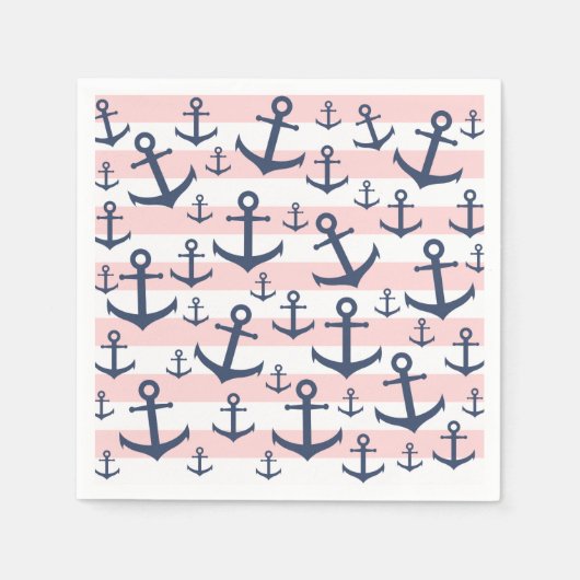 Blaues Ankermuster mit rosa Streifen Serviette (Vorderseite)