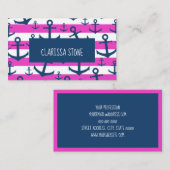 Blaues Ankermuster mit rosa Streifen Visitenkarte (Vorne/Hinten)