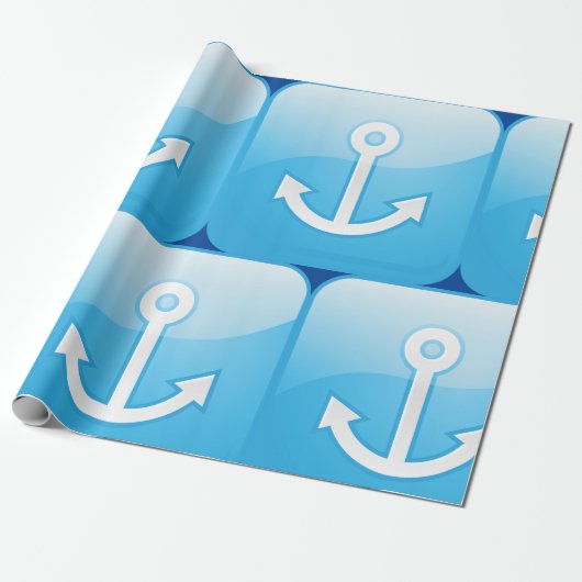 Blaues Ankersymbol - Modern Maritime Geschenkpapier (Ungerollt)