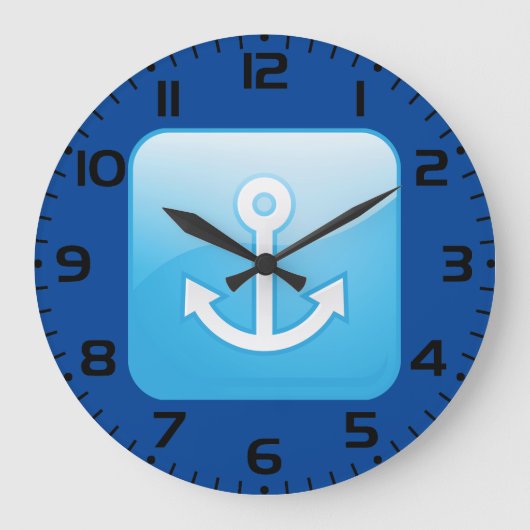 Blaues Ankersymbol - Modern Maritime Große Wanduhr (Vorderseite)