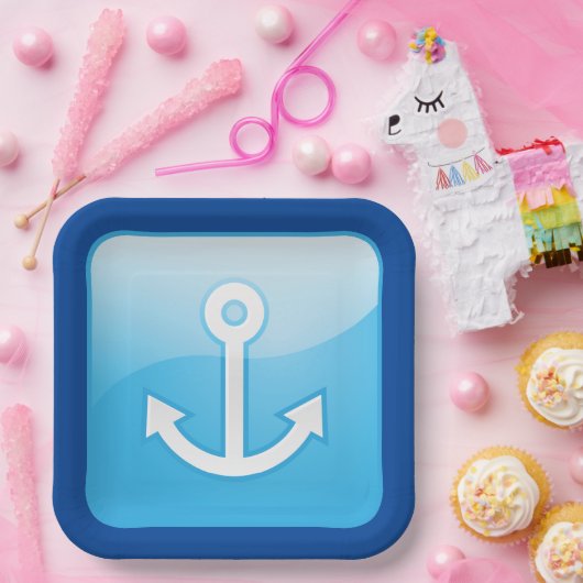 Blaues Ankersymbol - Modern Maritime Pappteller (Party)