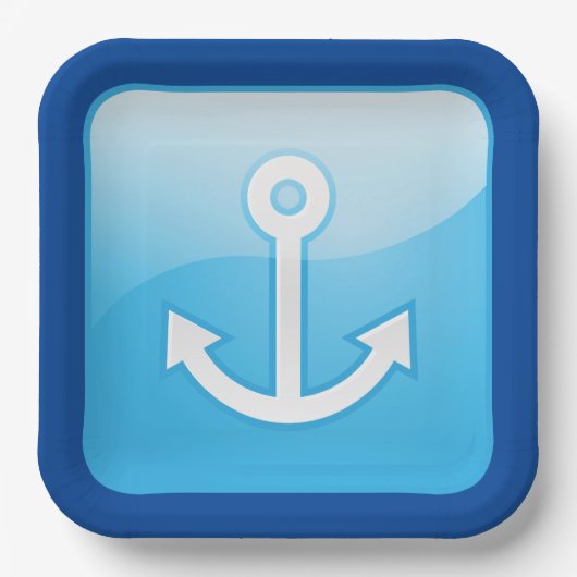 Blaues Ankersymbol - Modern Maritime Pappteller (Vorderseite)