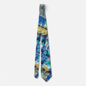 Blaues Aqua-Gelbe tropische Pflanze Krawatte (Rückseite)