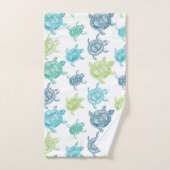 Blaues Aqua Lime Green Sea Turtles Muster Badhandtuch Set (Handtuch)