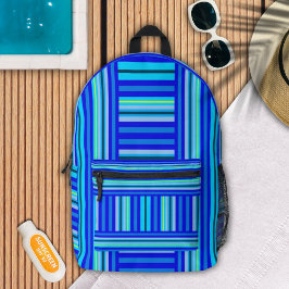 Blaues Aqua Marine Streifen Abstraktes Muster Bedruckter Rucksack