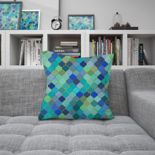 Blaues Aqua-Marokkanisches Mosaikmuster Kissen