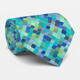 Blaues Aqua-Marokkanisches Mosaikmuster Krawatte