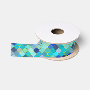 Blaues Aqua-Marokkanisches Mosaikmuster Satinband