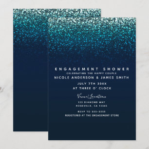 Blaues Aqua-Navy-Glitter-Sparkle-modernes Verlobun Einladung