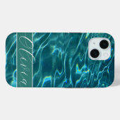 Blaues Aqua Pattern Ozeanwellen Monogramm Case-Mate iPhone Hülle (Rückseite (Horizontal))