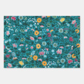 Blaues Aquamarin-grünes Rosa-Gelbblütenmuster Geschenkpapier Set (Vorderseite 3)