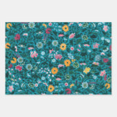 Blaues Aquamarin-grünes Rosa-Gelbblütenmuster Geschenkpapier Set (Vorderseite 2)