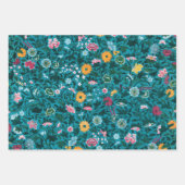 Blaues Aquamarin-grünes Rosa-Gelbblütenmuster Geschenkpapier Set (Vorderseite)