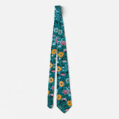 Blaues Aquamarin-grünes Rosa-Gelbblütenmuster Krawatte (Rückseite)