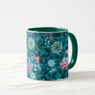 Blaues Aquamarin-grünes Rosa-Gelbblütenmuster Tasse