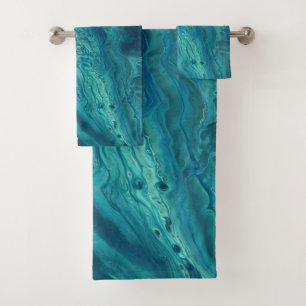 Blaues Aquamarines Acrylgießen Abstrakter Fluid A Badhandtuch Set
