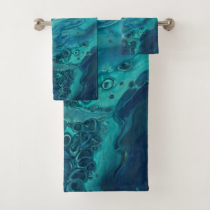 Blaues Aquamarines Acrylgießen Abstrakter Fluid A Badhandtuch Set