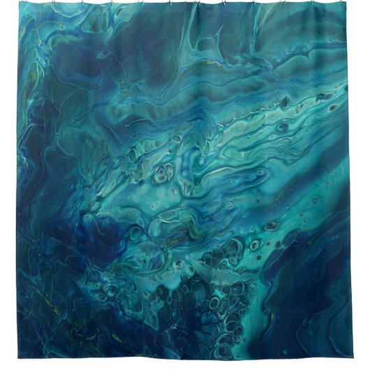 Blaues Aquamarines Acrylgießen Abstrakter Fluid Ar Duschvorhang (Vorderseite)