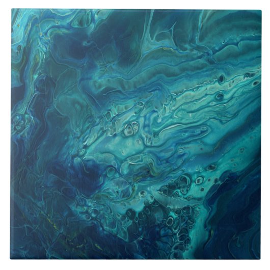 Blaues Aquamarines Acrylgießen Abstrakter Fluid Ar Fliese (Vorderseite)