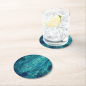 Blaues Aquamarines Acrylgießen Abstrakter Fluid Ar Runder Pappuntersetzer (Vor Ort)