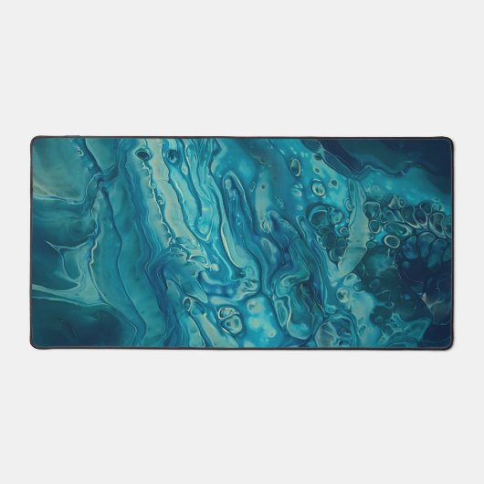 Blaues Aquamarines Acrylgießen Abstrakter Fluid Ar Schreibtischunterlage (Vorderseite)