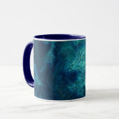 Blaues Aquamarines Acrylgießen Abstrakter Fluid Ar Tasse (Vorderseite Links)