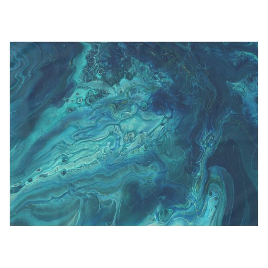 Blaues Aquamarines Acrylgießen Abstrakter Fluid Ar Tischdecke (Vorderseite (Horizontal))