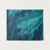 Blaues Aquamarines Acrylgießen Abstrakter Fluid Ar Wandteppich (Vorderseite (Horizontal))