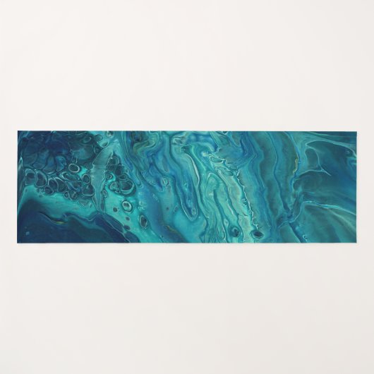 Blaues Aquamarines Acrylgießen Abstrakter Fluid Ar Yogamatte (Vorderseite (Horizontal))