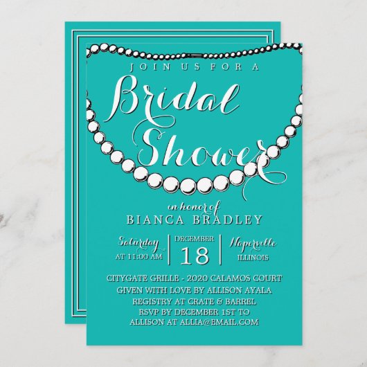 Blaues Aquamarines Brautparty Einladung (Vorne/Hinten)