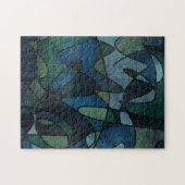 Blaues, Aquamarines, festes Glas Abstrakt Puzzle (Horizontal)