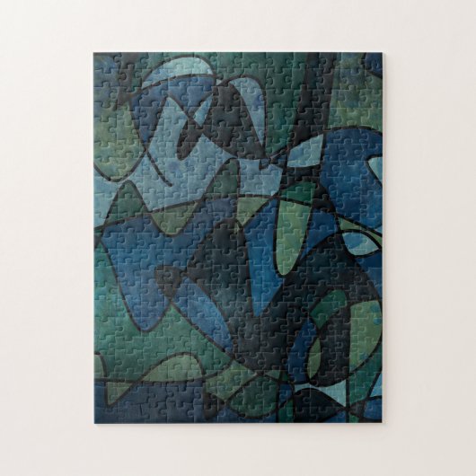 Blaues, Aquamarines, festes Glas Abstrakt Puzzle (Vertikal)