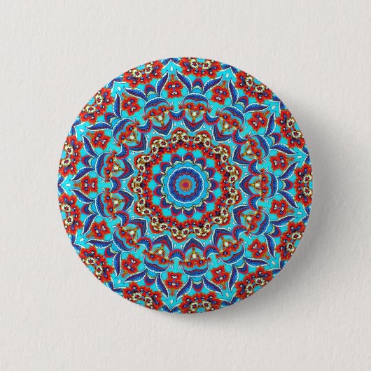 Blaues Aquamarines Leaf Floral Mandala Boho Button (Vorderseite)