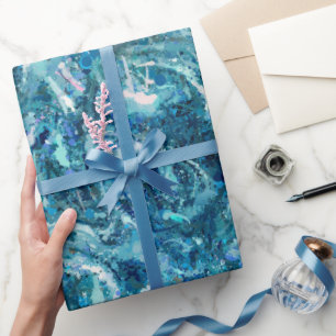 Blaues Aquamarines Meer Abstraktion Schlag Geschenkpapier