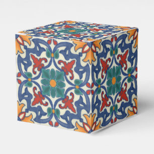 Blaues Aquamarines Orange Weißes Azulejos-Muster Geschenkschachtel