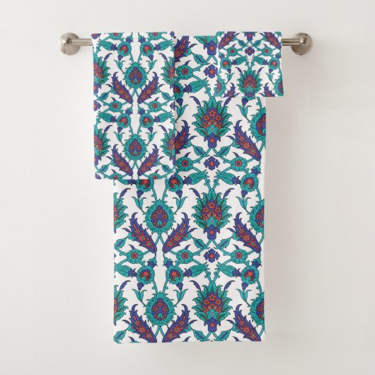 Blaues Aquamarines Rotes Orientales Blumenmuster Badhandtuch Set (Insitu)