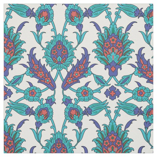 Blaues Aquamarines Rotes Orientales Blumenmuster Stoff (Muster)