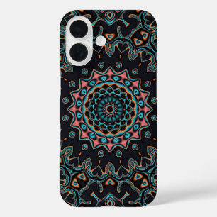 Blaues Aquamarines Schwarzes Rosa Mandala Boho Mus iPhone 16 Hülle