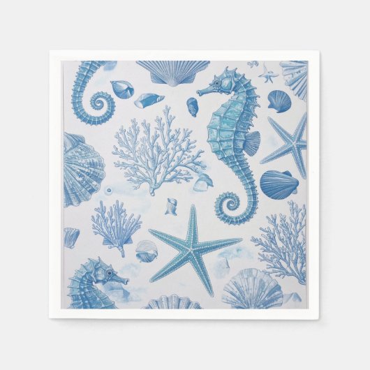 Blaues Aquamarines Seepferd Muschel Starfish Ozean Serviette (Vorderseite)