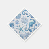 Blaues Aquamarines Seepferd Muschel Starfish Ozean Serviette (Ecke)