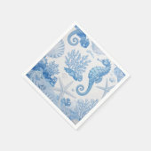 Blaues Aquamarines Seepferd Muschel Starfish Ozean Serviette (Ecke)