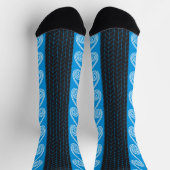 Blaues Aquamarines und graues griechisches Muster Socken (Oben)