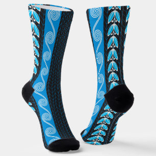 Blaues Aquamarines und graues griechisches Muster Socken