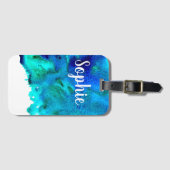 Blaues Aquarell abstraktes Ozeandesign Gepäckanhänger (Vorderseite (Horizontal))