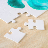 Blaues Aquarell abstraktes Ozeandesign Puzzle (Seite)